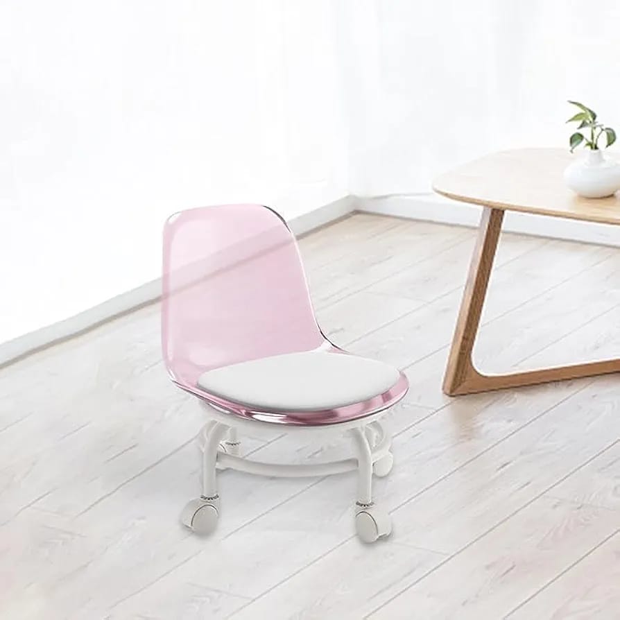 Acrylic Small Stool With Universal Wheel, Mobile Salon Step Stool, Kids Chair with Transparent Backrest Acrylic Small Stool With Universal Wheel, Mobile Salon Step Stool, Kids Chair with Transparent Backrest